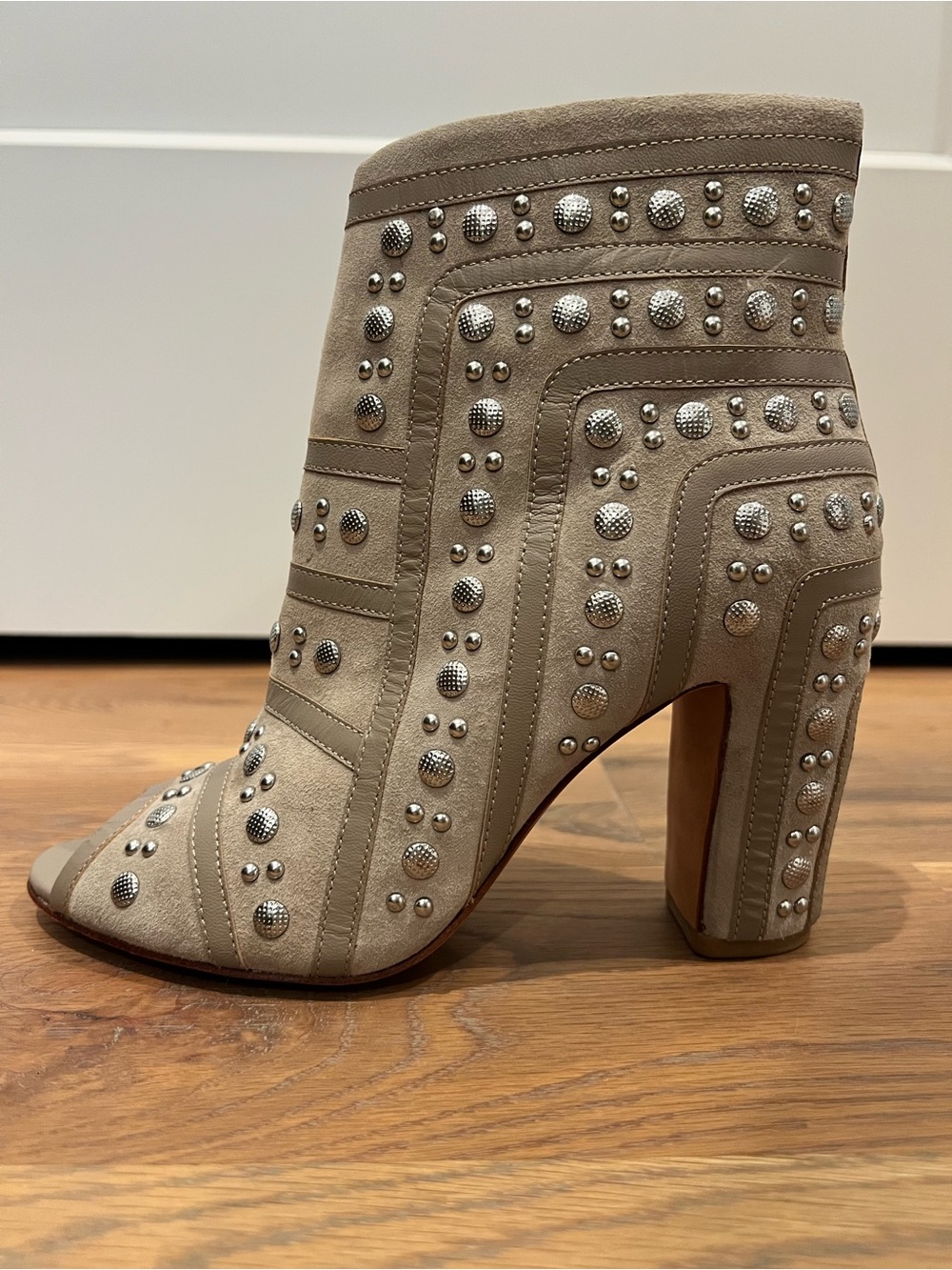 Rebecca Minkoff Mila Runway Studded Peep-Toe Ankle Booties (Size 6.5)